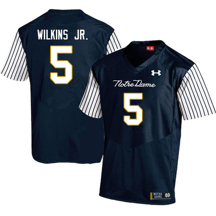 Men #5 Joe Wilkins Jr. Notre Dame Fighting Irish College Football Jerseys Sale-Alternate Navy